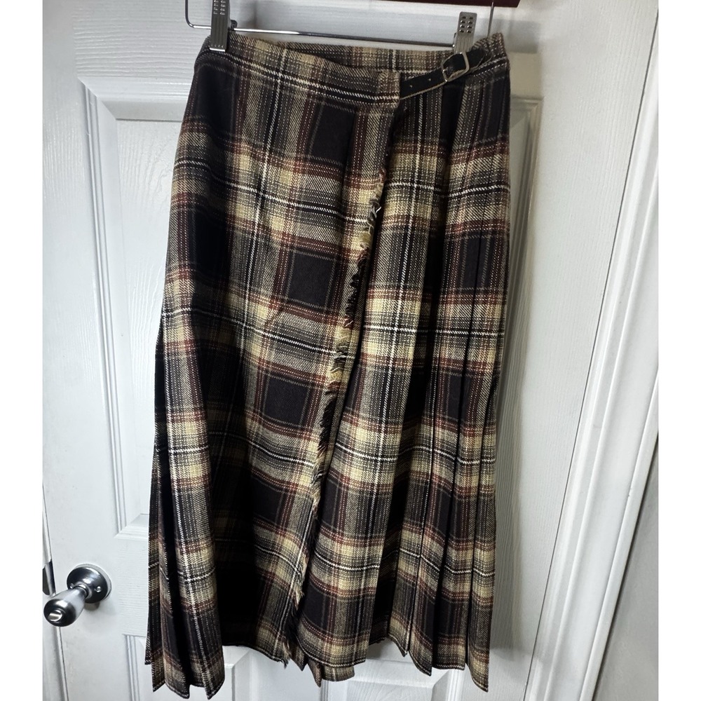 Vintage Scottish Plaid Wool Kilt Skirt Pleated Preppy Dark Academia Cottagecore